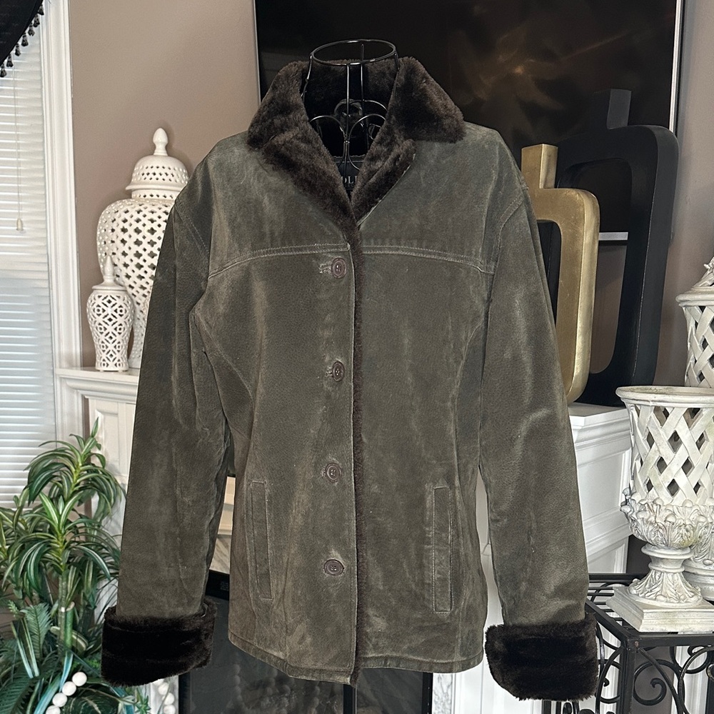 Women's Dark Olive Faux Fur Collar Jacket